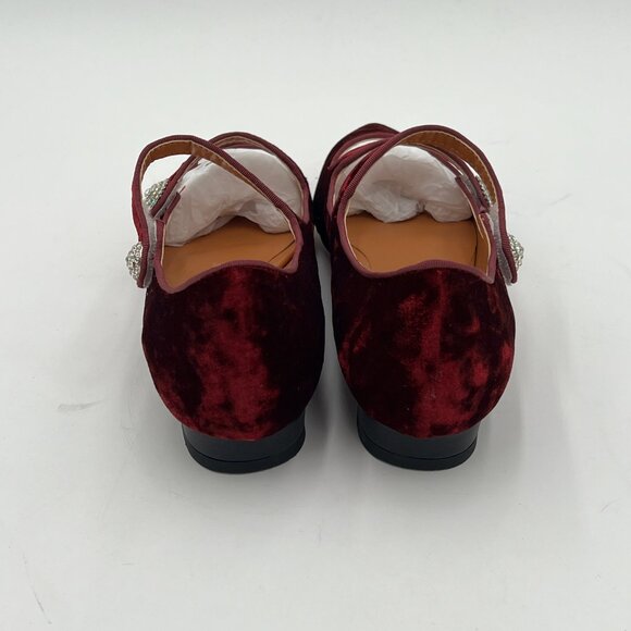 Burgundy Velvet Flats with Crystal Embellishments - Picture 4 of 5